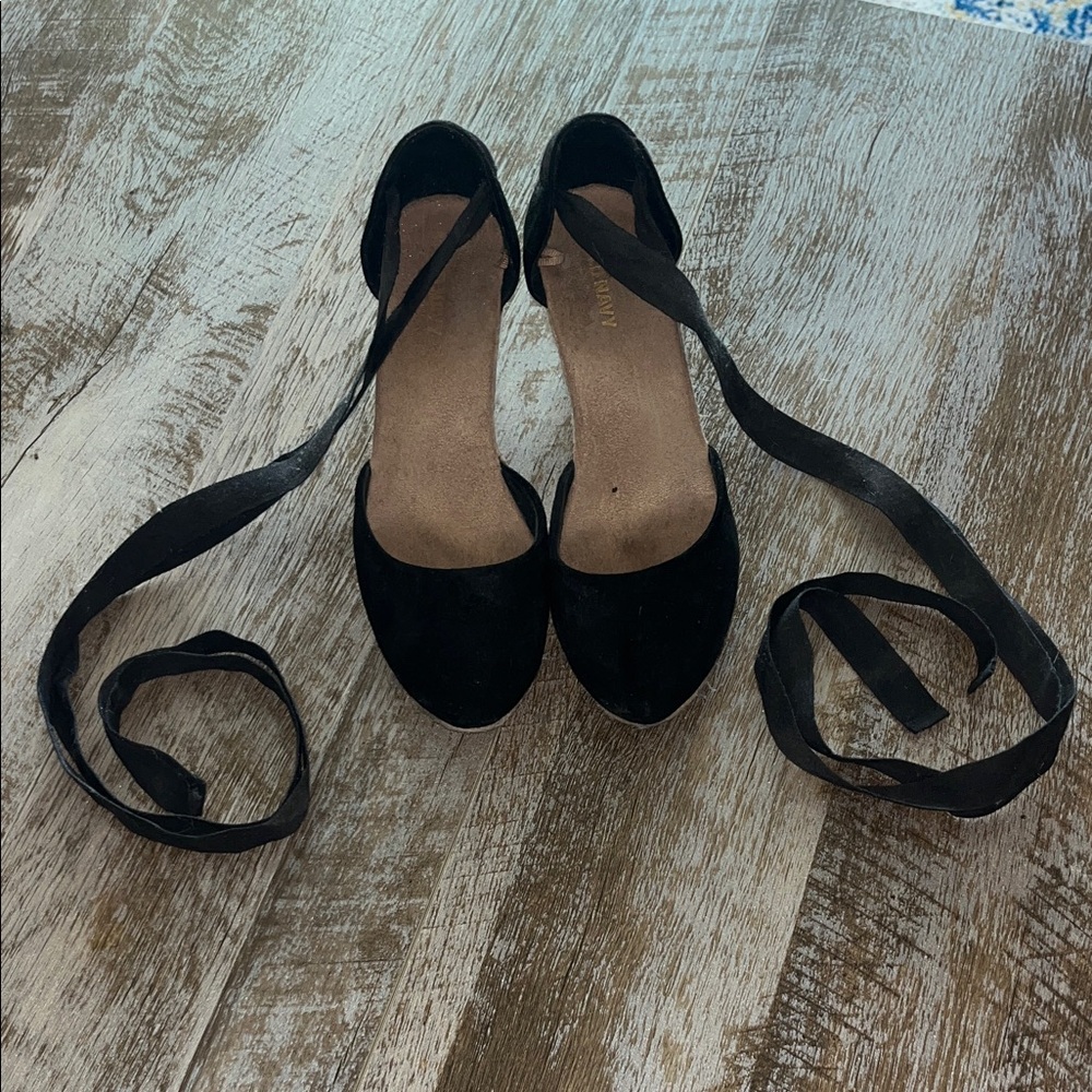 Old Navy Black Espadrille Flats with Ankle Wraps